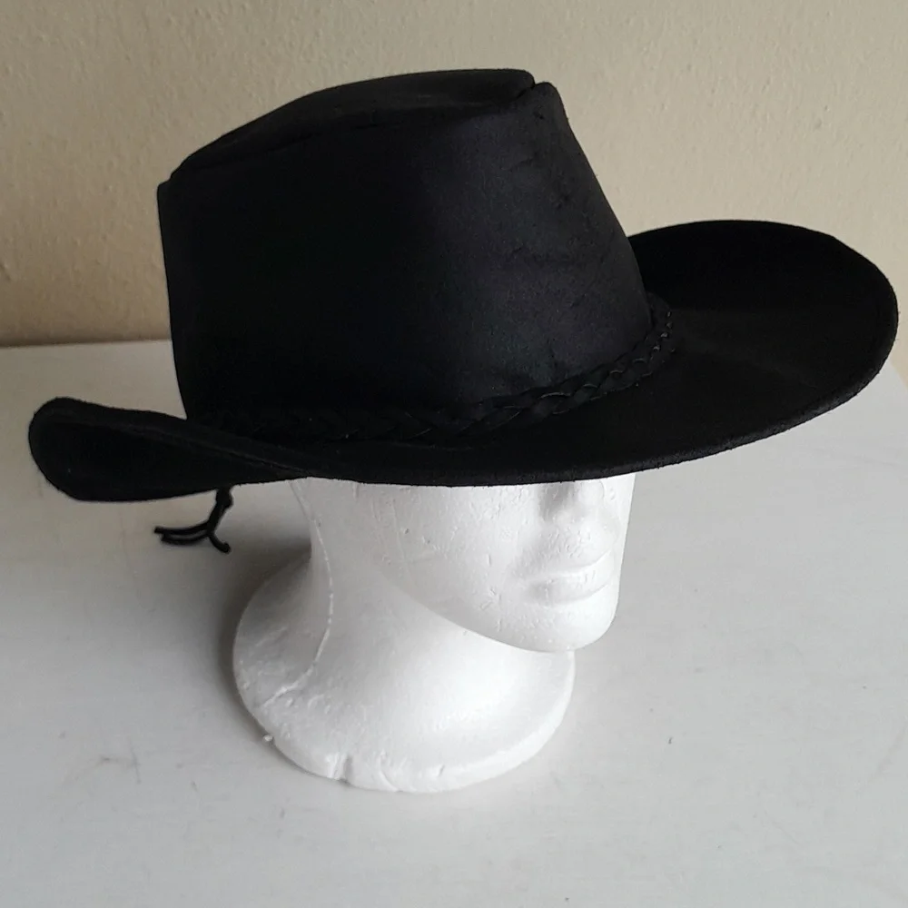 Vintage Black Suede Leather Western Cowboy Hat - Picture 5 of 9